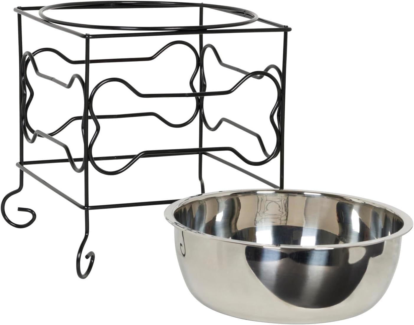 Large Wrought Iron Stand with Stainless Steel Dog Bowl