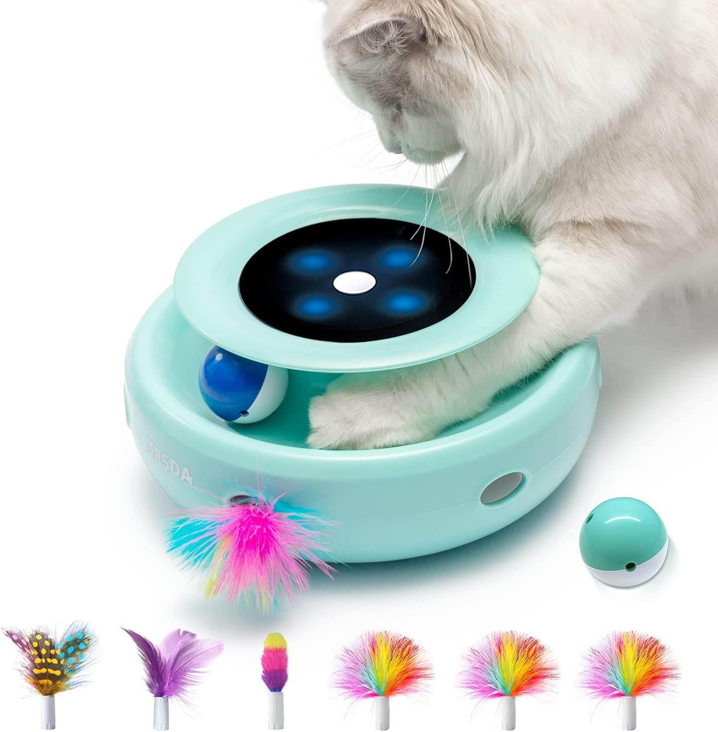 2-in-1 Interactive Cat Toys for Indoor Cats - Automatic Toy Balls and Mice with Feather Attachments, Dual Power Supplies, Adjustable Speed, and Auto On/Off Feature