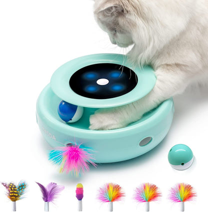 2-in-1 Interactive Cat Toys for Indoor Cats - Automatic Toy Balls and Mice with Feather Attachments, Dual Power Supplies, Adjustable Speed, and Auto On/Off Feature