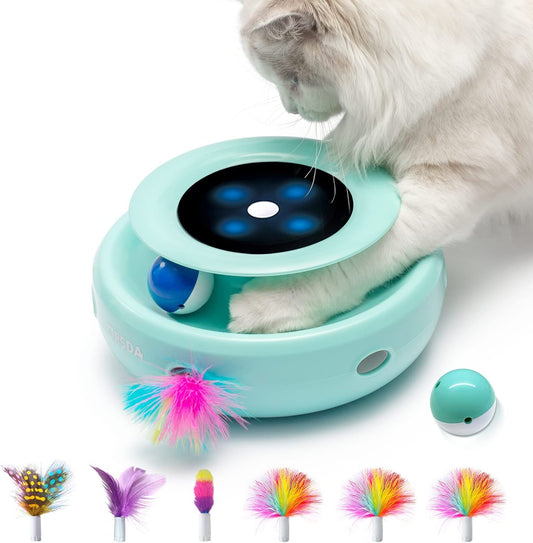 2-in-1 Interactive Cat Toys for Indoor Cats - Automatic Toy Balls and Mice with Feather Attachments, Dual Power Supplies, Adjustable Speed, and Auto On/Off Feature