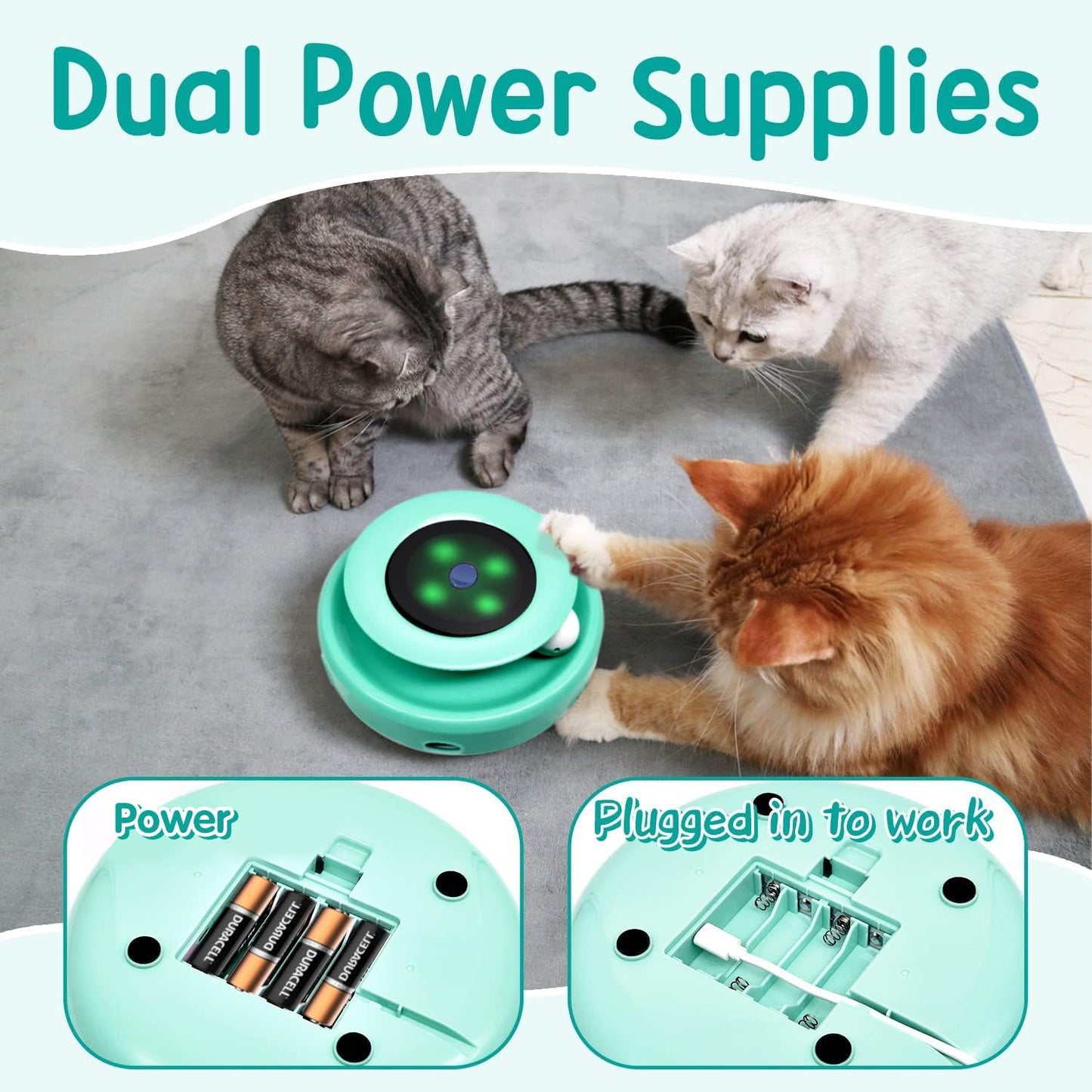 2-in-1 Interactive Cat Toys for Indoor Cats - Automatic Toy Balls and Mice with Feather Attachments, Dual Power Supplies, Adjustable Speed, and Auto On/Off Feature