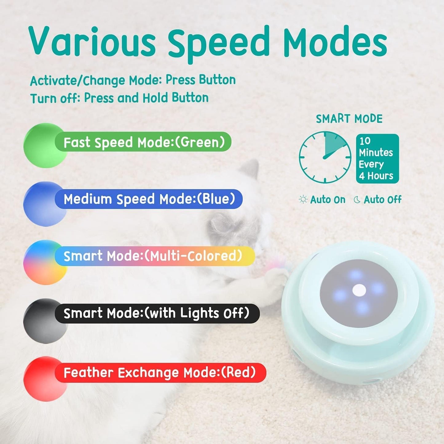 2-in-1 Interactive Cat Toys for Indoor Cats - Automatic Toy Balls and Mice with Feather Attachments, Dual Power Supplies, Adjustable Speed, and Auto On/Off Feature