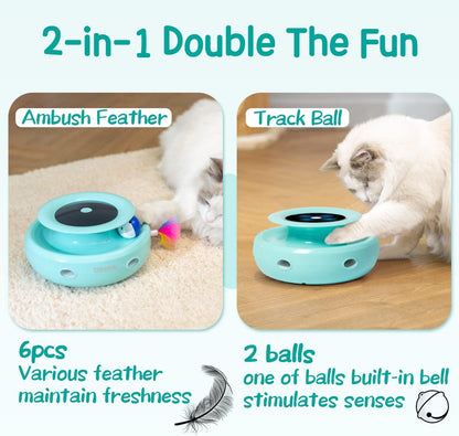 2-in-1 Interactive Cat Toys for Indoor Cats - Automatic Toy Balls and Mice with Feather Attachments, Dual Power Supplies, Adjustable Speed, and Auto On/Off Feature