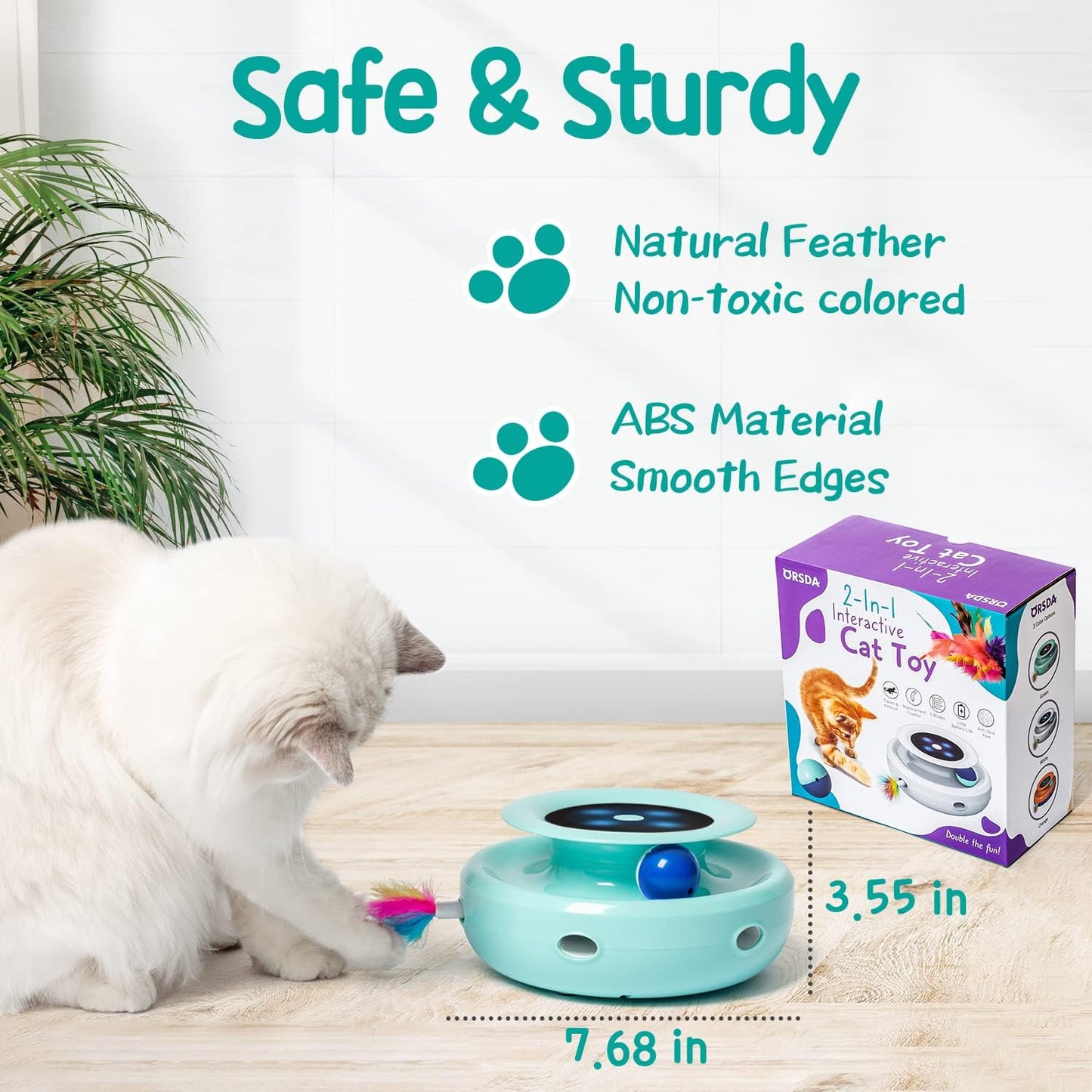2-in-1 Interactive Cat Toys for Indoor Cats - Automatic Toy Balls and Mice with Feather Attachments, Dual Power Supplies, Adjustable Speed, and Auto On/Off Feature